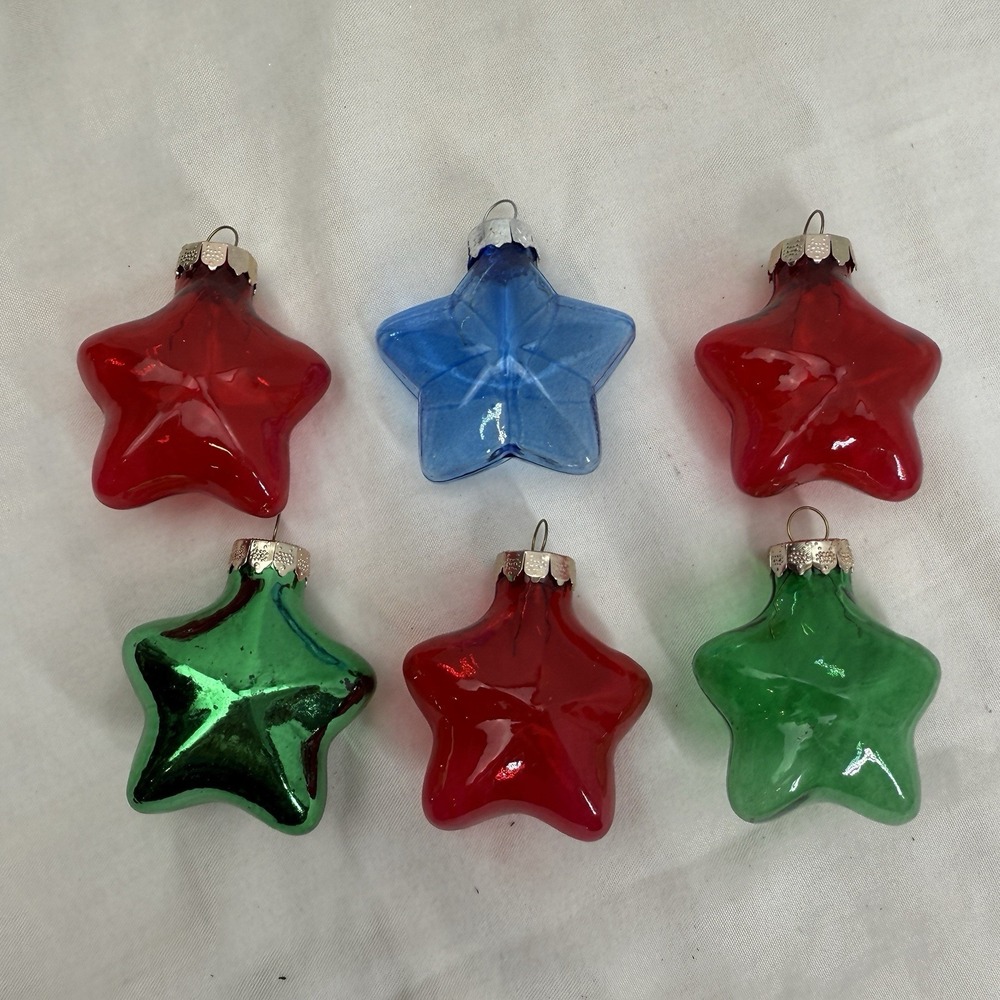 RAUCH Glass Star Christmas Ornaments 6 STARS Blue Green Red Clear Vintage
